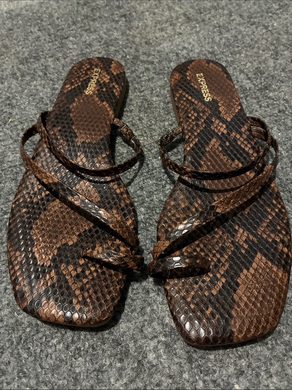 👠 Express Brown Snake-Print Strappy Sandals